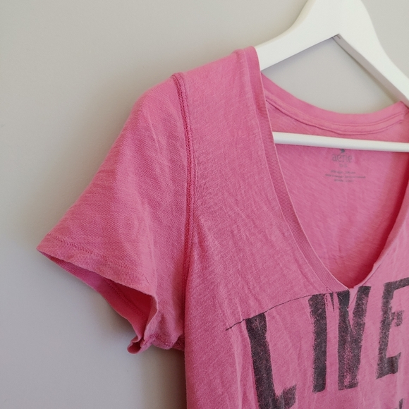 Aerie Graphic Tee V-neck T-Shirt Live Love Size Medium Pink - Picture 5 of 12
